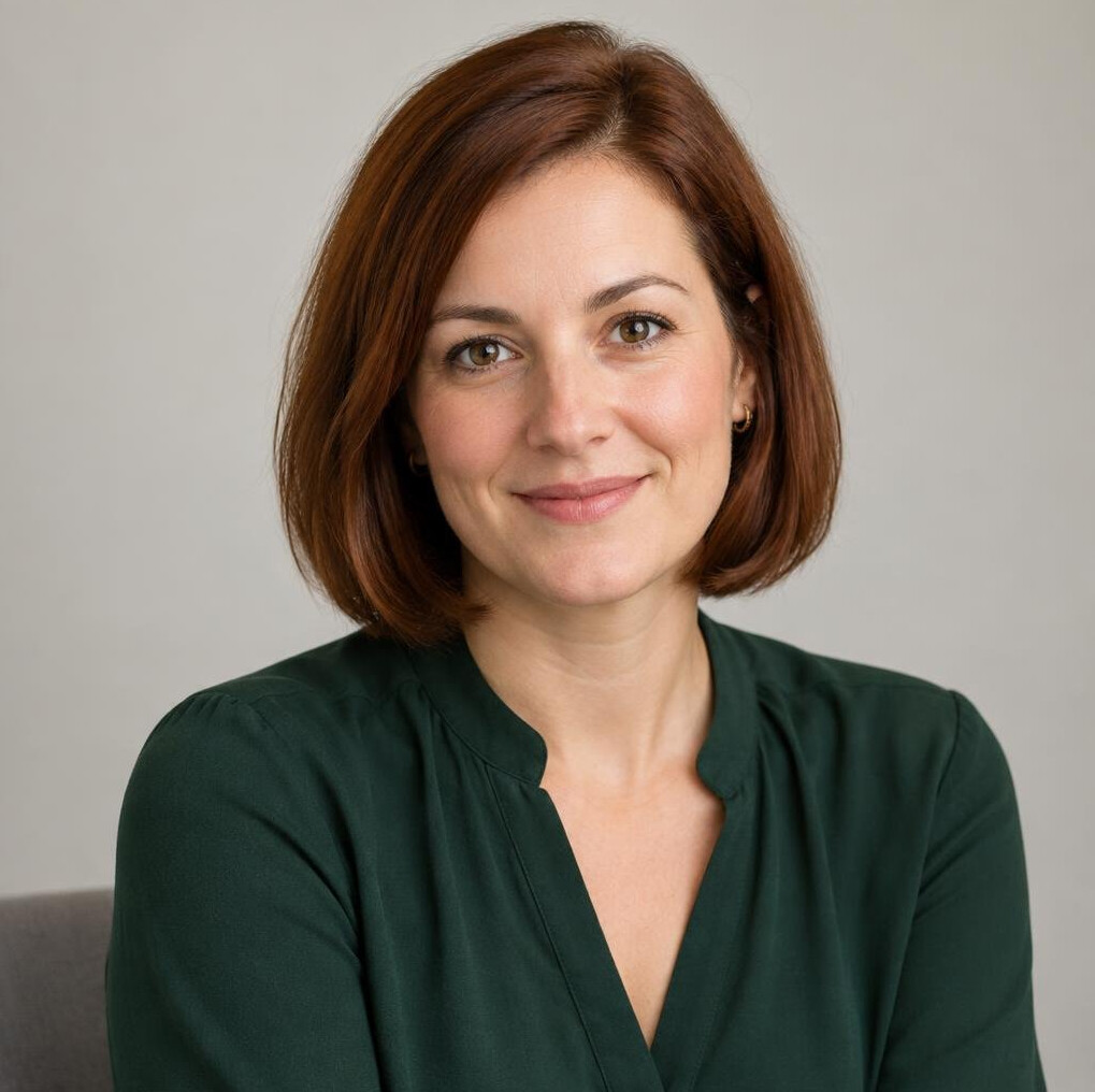 Portrait of a woman psychologist with auburn bob hair