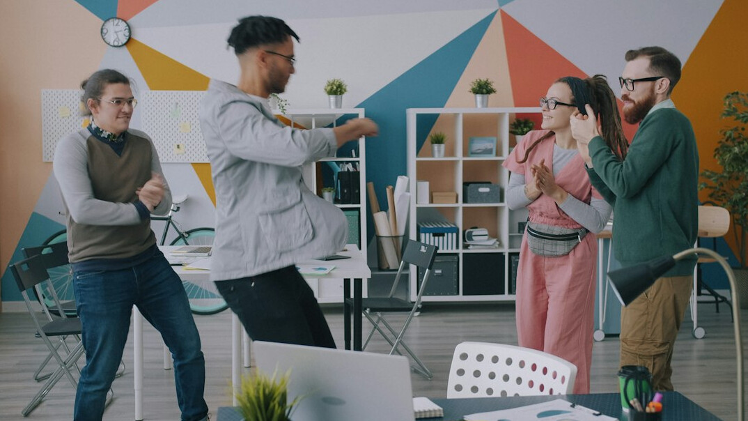 employees doing office exercises