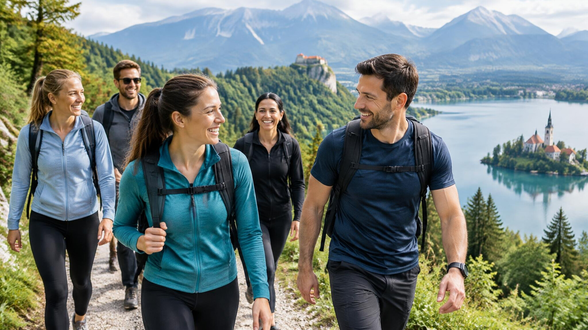 group walking in nature slovenia