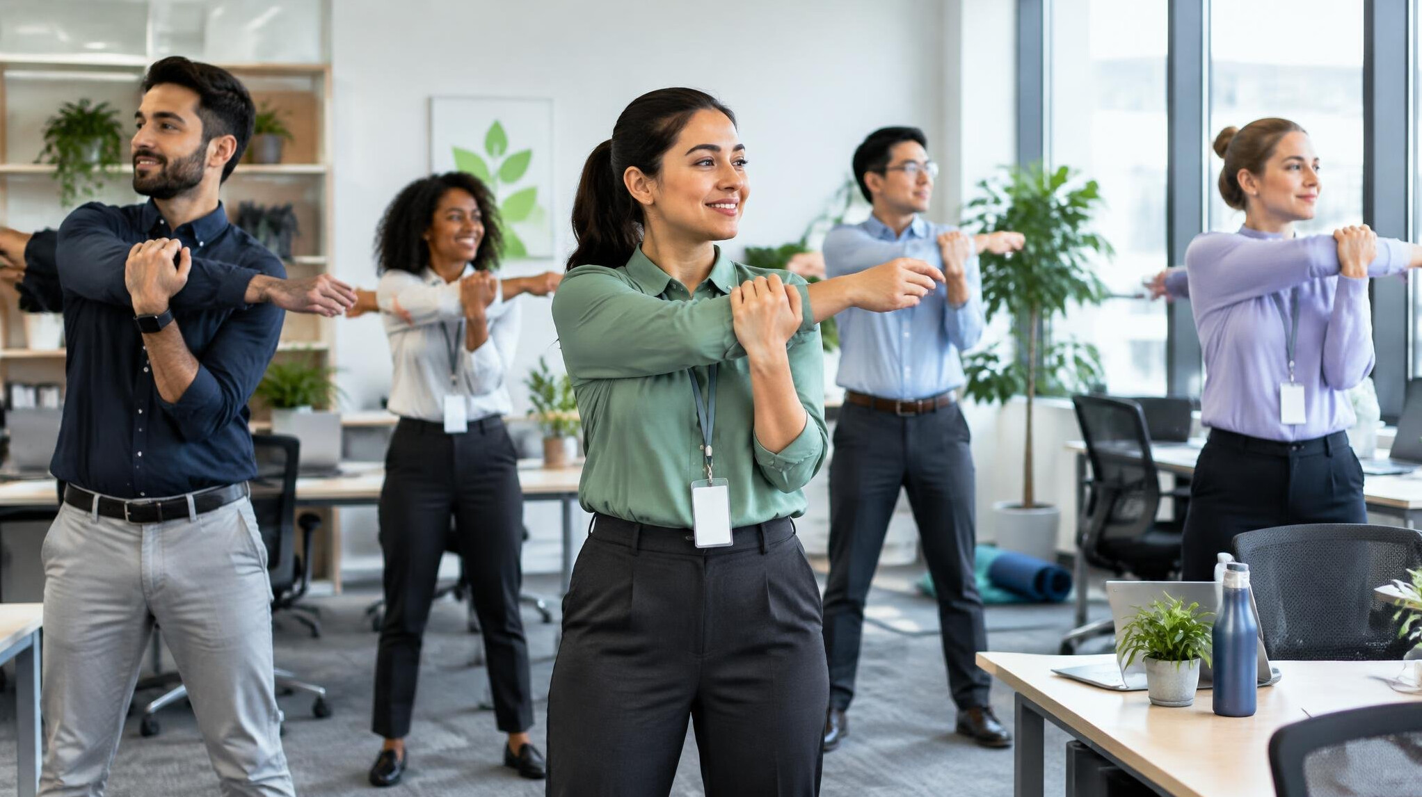 employees doing office exercises