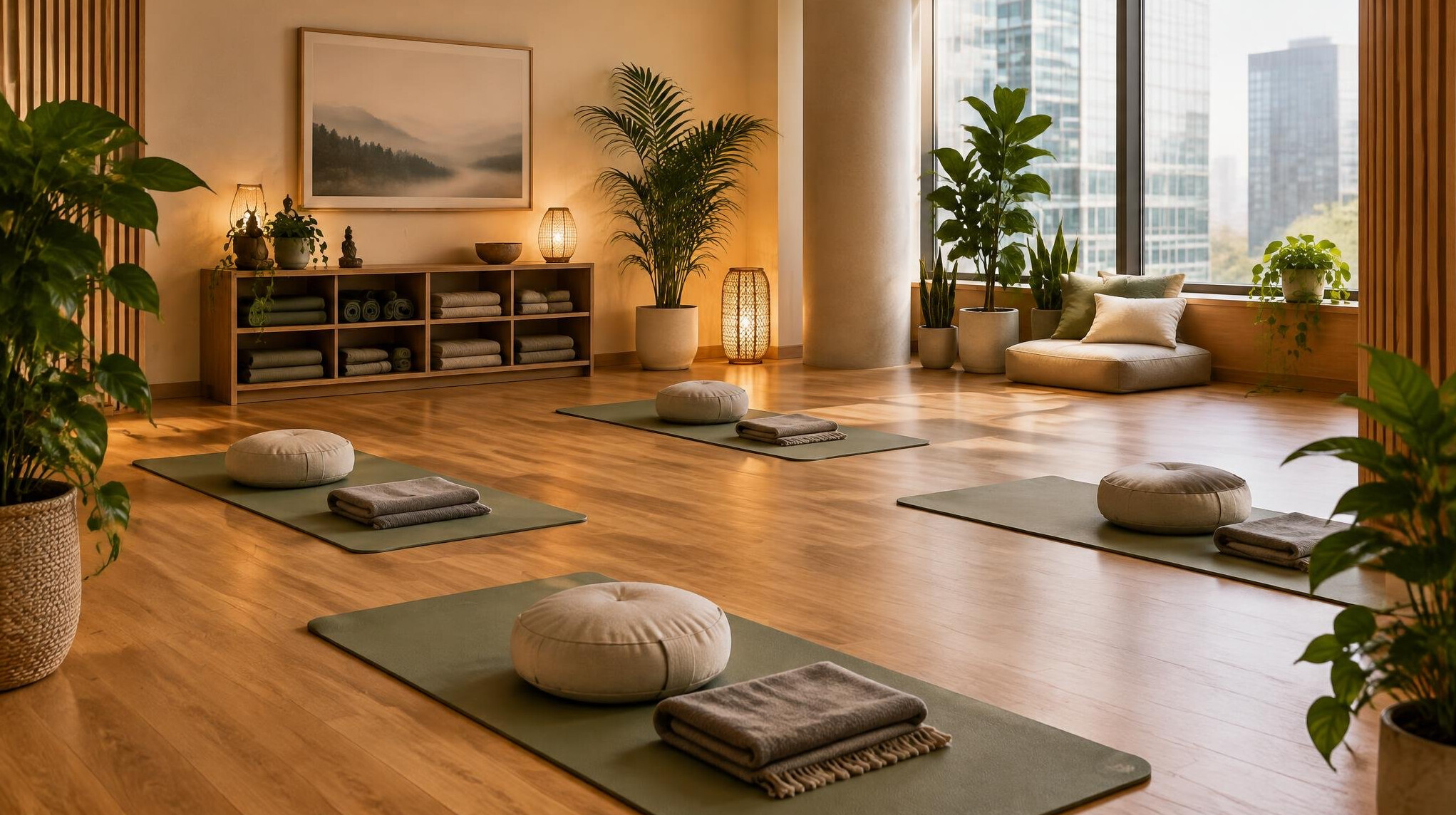 Quiet relaxation room with mats and cushions in an office